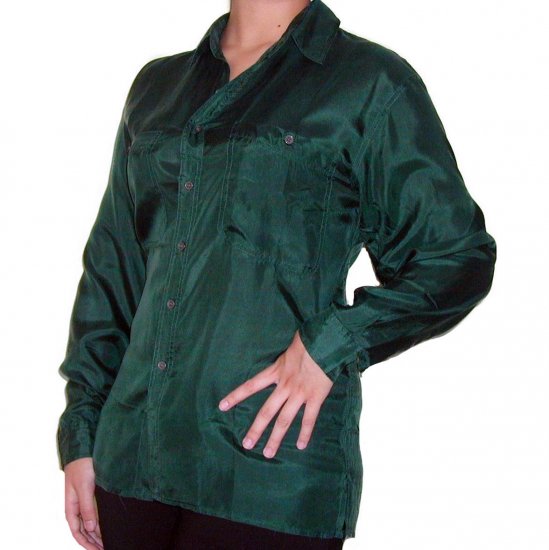 Women's Green 100% Silk Blouse (M, Item# 204)