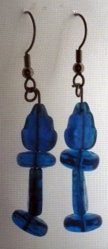earrings made with round and leaf shaped blue glass beads
