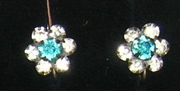Aqua Blue & Clear Rhinestone Screw on Earrings