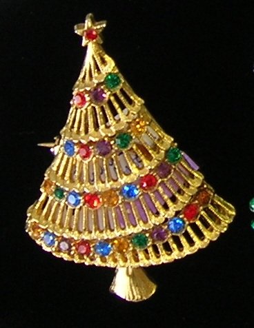 JJ Christmas Tree Rhinestone Brooch / Pin