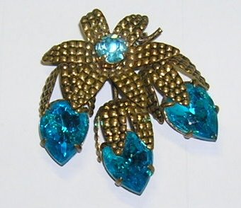 Vintage Large Aqua Blue Rhinestone Brooch West Germany