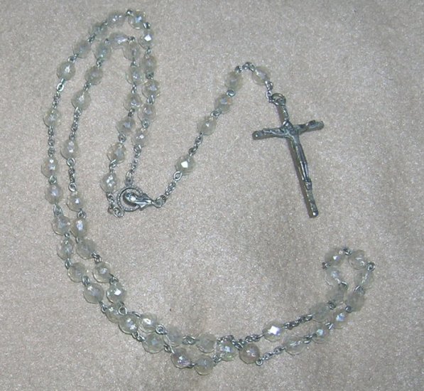 Vintage Clear AB Faceted Bead Rosary
