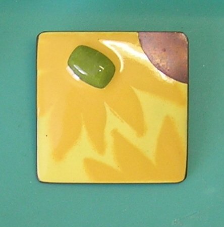 Vintage Enamel on Copper Large Square Brooch