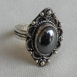 Black agate silver ring