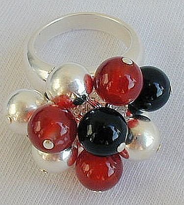 Silver-oynx,red agate ring