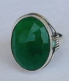 Green agate-silver ring-C