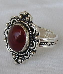 ZV-Red agate silver ring
