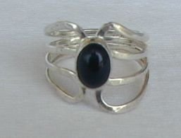 silver stips with onyx ring