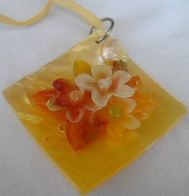 yellow with colorful mother of pearl pendant