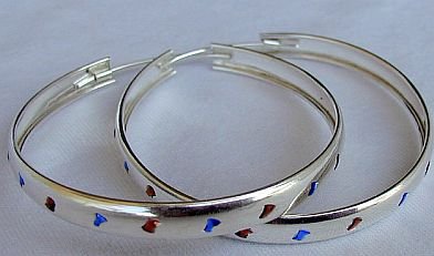 Reddish and blue hoops