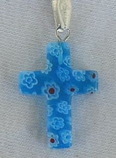 Little blue morano Cross with flowers