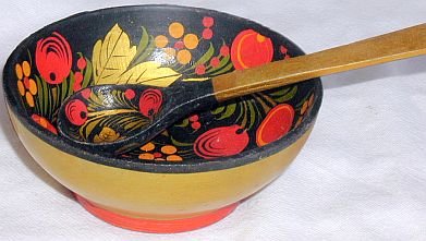 Russian wood bowl with teaspoon