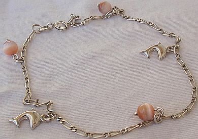 Mini dolphins silver pink anklet