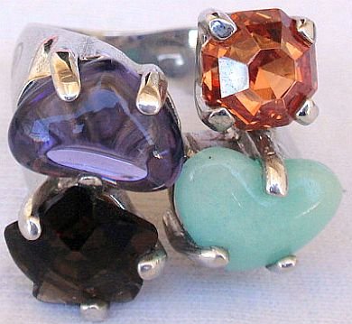 Quartz and purple crystals ring