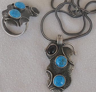 Onyx and turquoise silver set