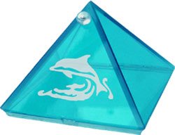Dolphin Aquamarine Etched Glass Pyramid 4 inches Metaphysical