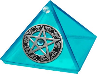 Aquamarine Glass Pyramid and Pentacle with stone 2 in