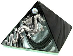 Black Glass Pyramid with Dragon 2 inches Metaphysical