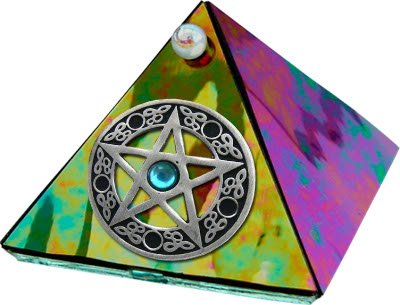 Black Diamond Glass Pyramid with Pentacle and stone 2 inches Metaphysical