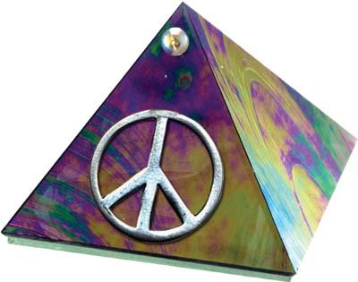Black Rainbow Glass Pyramid with Peace Symbol 2 inches Metaphysical