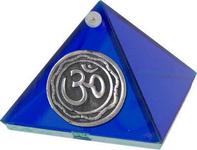 Cobalt Blue Glass Pyramid with Om symbol 2 inches Metaphysical