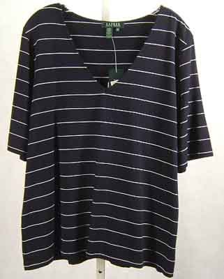Ralph Lauren Navy/White V Neck Top Plus Size 2X