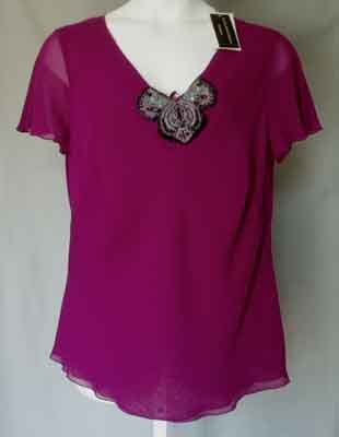 $290 Dana Buchman Silk Beaded Top Blouse Plus Size 14W