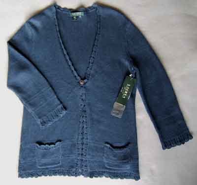 Ralph Lauren Linen Cardigan Sweater Indigo Blue Size PM