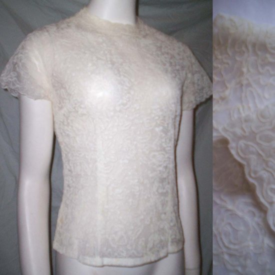 VINTAGE 50s LACE ORGANZA Blouse Sheer Bridal Top * Small / Medium * Free Shipping