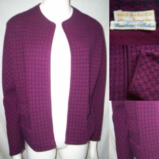 VINTAGE 60's FRENCH BOX JACKET TOPPER Purple Navy Wool Sz Large / Extra Large * Free Shipping