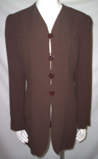ARMANI LE COLLEZIONI BLAZER * Dark Brown Long Tunic Jacket * Women's Size 8 (42) * Free Shipping