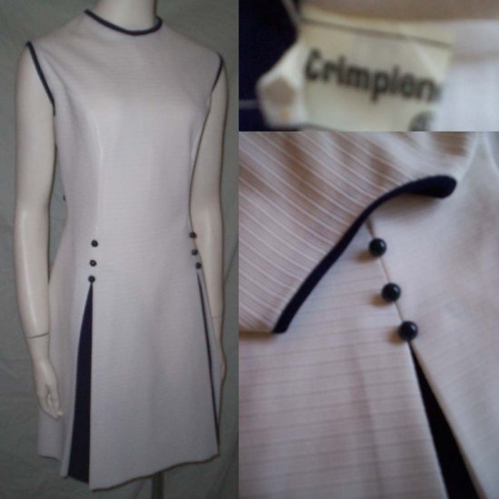 VinTagE 70's Navy & White Pleated Dress * Stunning Polyester! * Women's Size Large