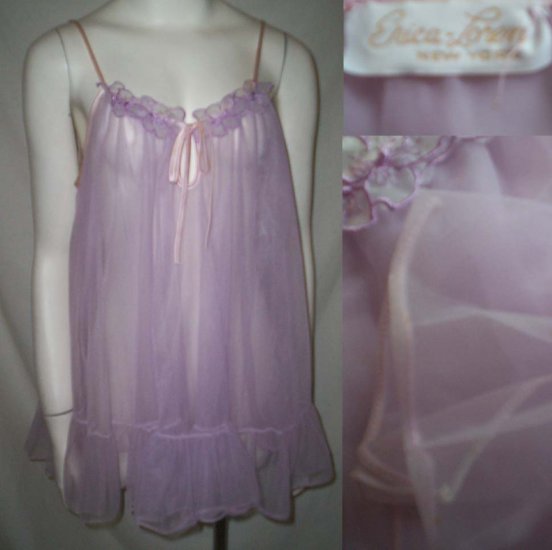 VinTagE ERICA LOREN BABYDOLL NIGHTIE * Frothy Lavender & Pink Shortie * Women's Size Medium