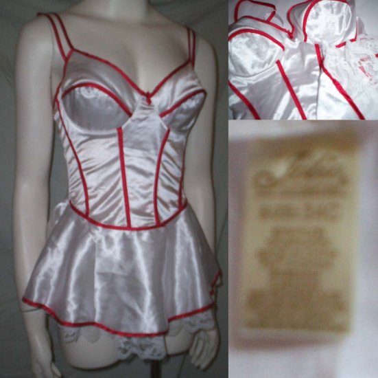 SEXY NAUGHTY NURSE COSTUME * White & Red Lace * Chemise Babydoll * JOLIE Size 34C