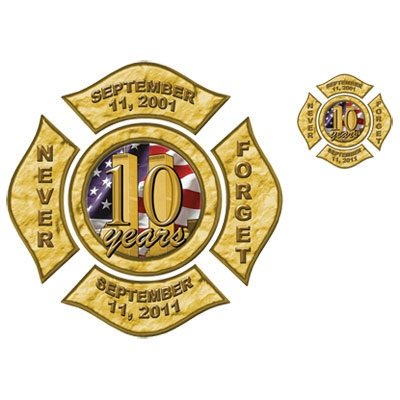 9/11 Twin Towers Commemorative Tshirt Firefighters Badge