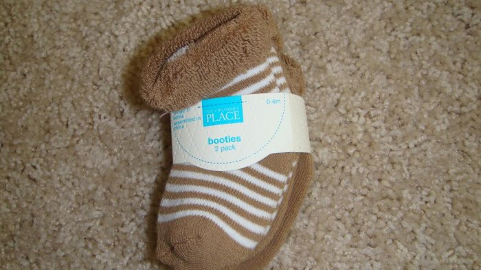2 pack Brown Booties Sz 6-12 Mos