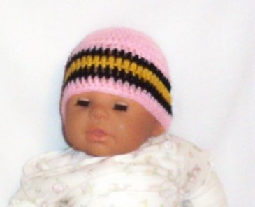 Hand Crochet Baby's Beanie Newborn - 6 mons - Pink Pittsburgh Sports Teams