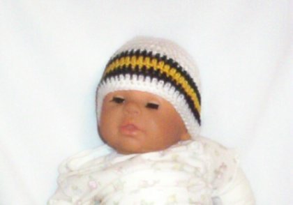 Hand Crochet Baby's Beanie Newborn - 6 mons - White Pittsburgh Sports Teams