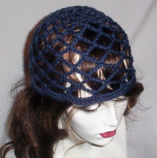 Hand Crochet Summer Mesh Juliet Cap - Navy Blue