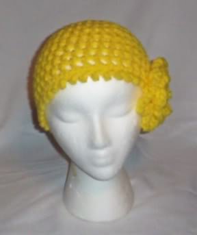 Hand Crochet Yellow Mesh Beanie with Yellow Flower