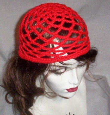 Hand Crochet Summer Mesh Juliet Cap - Red