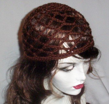 Hand Crochet Summer Mesh Juliet Cap - Brown
