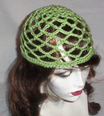 Hand Crochet Summer Mesh Juliet Cap - Lime