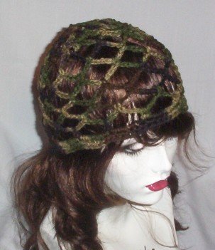 Hand Crochet Summer Mesh Juliet Cap - Camoflauge