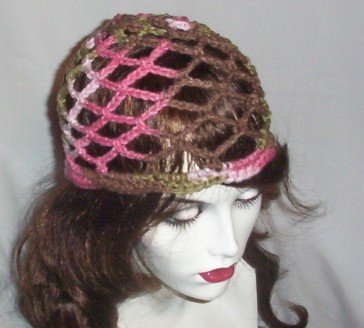 Hand Crochet Summer Mesh Juliet Cap - Pink Camoflauge