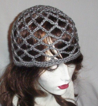 Hand Crochet Summer Mesh Juliet Cap - Grey