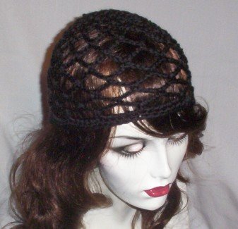 Hand Crochet Summer Mesh Juliet Cap - Black