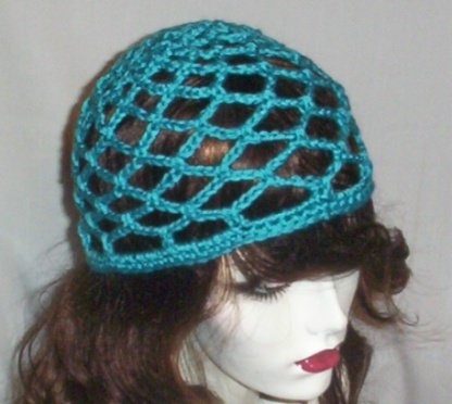 Hand Crochet Summer Mesh Juliet Cap - Turquoise