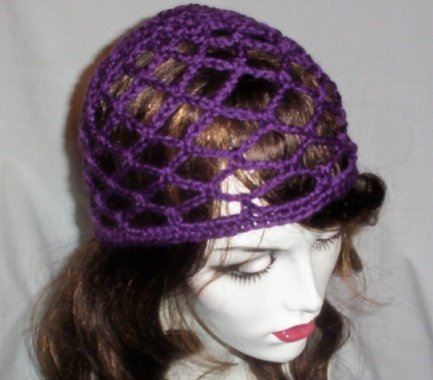 Hand Crochet Summer Mesh Juliet Cap - Purple