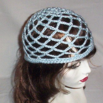 Hand Crochet Summer Mesh Juliet Cap - Light Blue